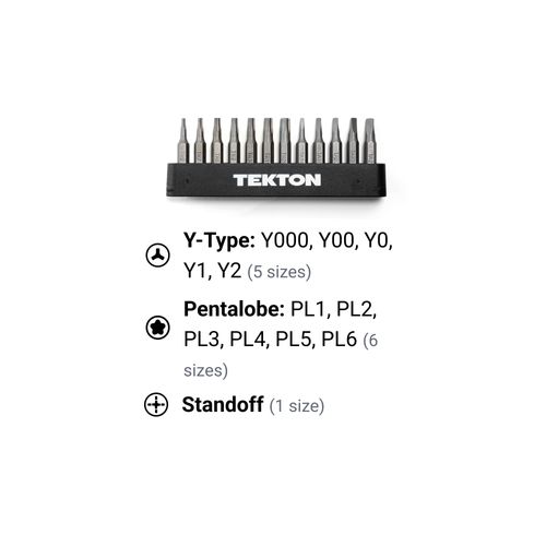Main product image of 4mm Electronics Bit Set w/ Rail, 12-Piece (Y000 - Y2, PL1 - PL6, Standoff)