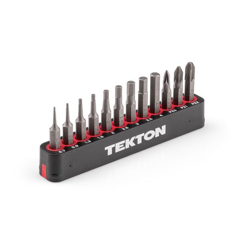 Main product image of 4mm Hex and Pozidriv Bit Set w/ Rail, 12-Piece (0.7 - 4mm, PZ0 - PZ2)