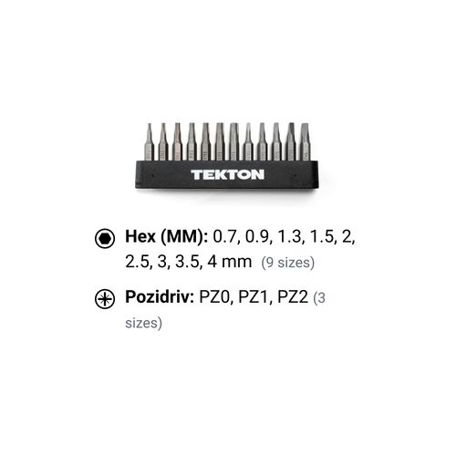 Main product image of 4mm Hex and Pozidriv Bit Set w/ Rail, 12-Piece (0.7 - 4mm, PZ0 - PZ2)