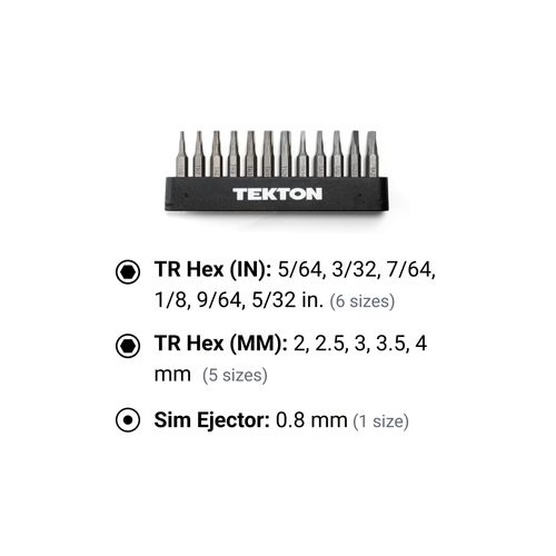 Main product image of 4mm Tamper Hex Bit Set w/ Rail, 12-Piece (5/64"- 5/32", 2 - 4mm, 0.8mm SIM Ejector)