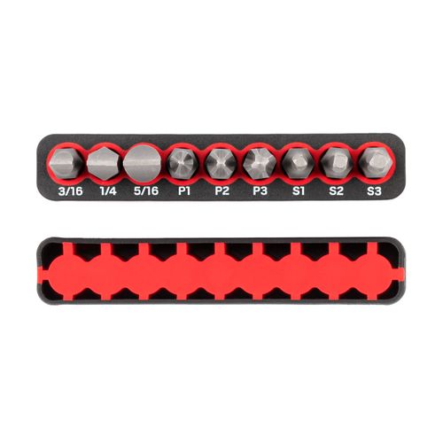 Main product image of 1/4" Phillips, Slotted, Square Bit Set with Rail, 9-Piece (#1-#3, 3/16-5/16", S1-S3)