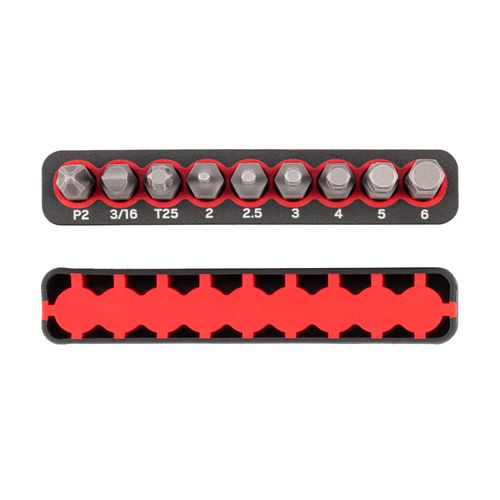 Main product image of 1/4" Bicycle Bit Set with Rail, 9-Piece (#2, 3/16", T25, 2-6mm)