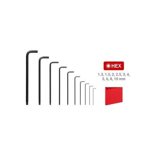 Main product image of Ball End Hex L-Key Set with Holder, 10-Piece (1.3-10mm)