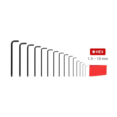 Main product image of Ball End Hex L-Key Set with Holder, 15-Piece (1.3-10mm)
