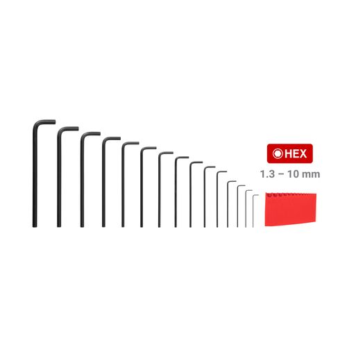 Main product image of Flat End Hex L-Key Set with Holder, 15-Piece (1.3-10 mm)