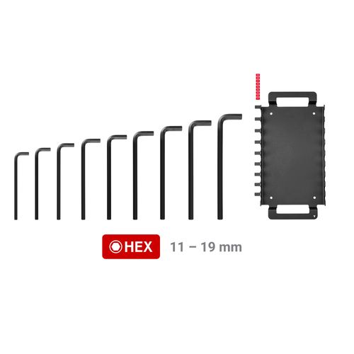 Main product image of Flat End Hex L-Key Set with Rack, 9-Piece (11-19mm)