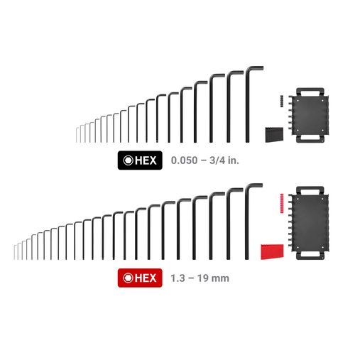 Main product image of Ball End and Flat End Hex L-Key Set with Holder and Rack, 43-Piece (0.050-3/4", 1.3-19mm)