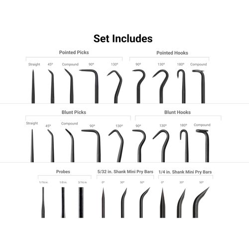 Main product image of Pointed and Blunt Pick, Hook, Probe, and Mini Pry Bar Set (27-Piece)