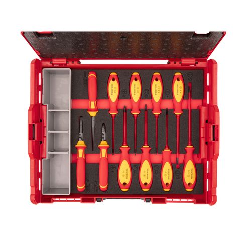Main product image of Insulated Drivers and Pliers Set w/ Stacking Tool Box and Organizer Bin, 11-Piece (Combination, Long Nose, Diagonal Cutting)