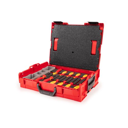 Main product image of Insulated Drivers and Pliers Set w/ Stacking Tool Box and Organizer Bin, 11-Piece (Combination, Long Nose, Diagonal Cutting)