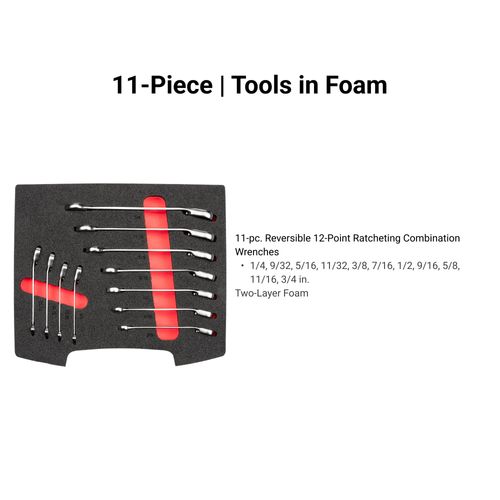 Main product image of Reversible 12-Point Ratcheting Combination Wrench Set with Open Top Drawer and Rack, 11-Piece (1/4-3/4")