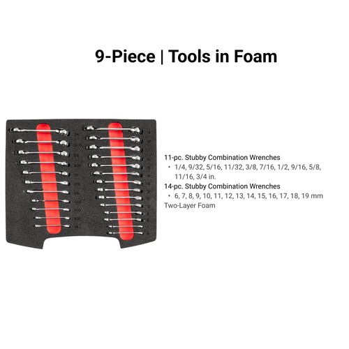 Main product image of Stubby Combination Wrench Set with Open Top Drawer and Rack, 25-Piece (1/4-3/4", 6-19mm)