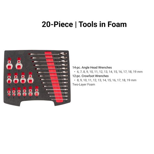 Main product image of Angle Head and Crowfoot Wrench Set with Open Top Drawer and Rack, 26-Piece (6-19mm)