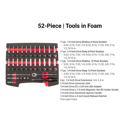 Main product image of 1/4" Drive 6-Point and 12-Point Socket and Ratchet Set with Open Top Drawer and Rack, 52-Piece (5/32-9/16")