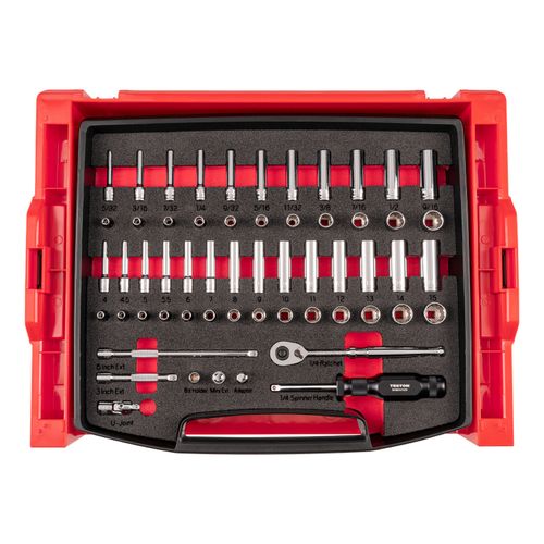 Main product image of 1/4" Drive 12-Point Socket and Ratchet Set with Open Top Drawer and Rack, 58-Piece (5/32-9/16", 4-15mm)