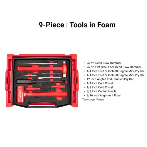 Main product image of Hammers, Pry Bars, Punches, and Chisels Set with Open Top Drawer and Rack (9-Piece)
