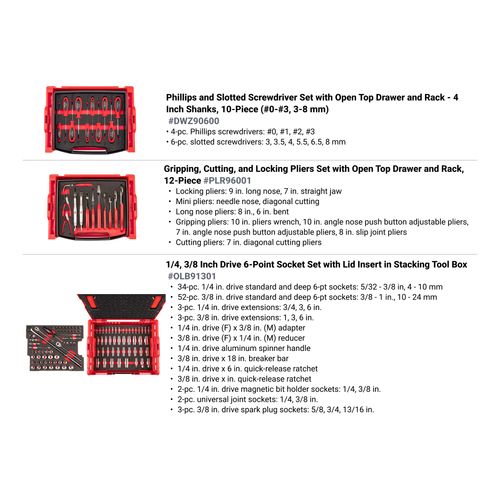 Main product image of 1/4", 3/8" Drive 6-Point Socket and Ratchet, Screwdriver, and Pliers Set in Modular Stacking Tool Box, 2-Drawer (127-Piece)