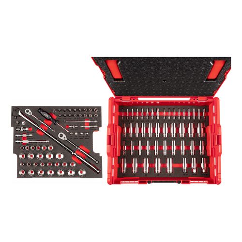 Main product image of 1/4", 3/8" Drive 6-Point Socket and Ratchet, Screwdriver, and Pliers Set in Modular Stacking Tool Box, 2-Drawer (127-Piece)