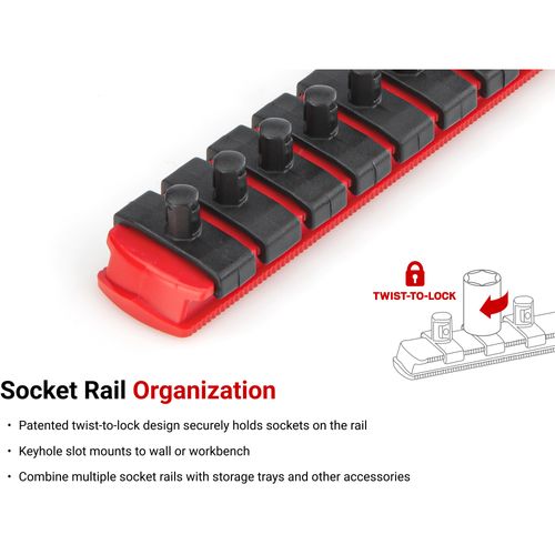 Main product image of 1/4" Drive x 8" Socket Rail, 13 Clips (Red)