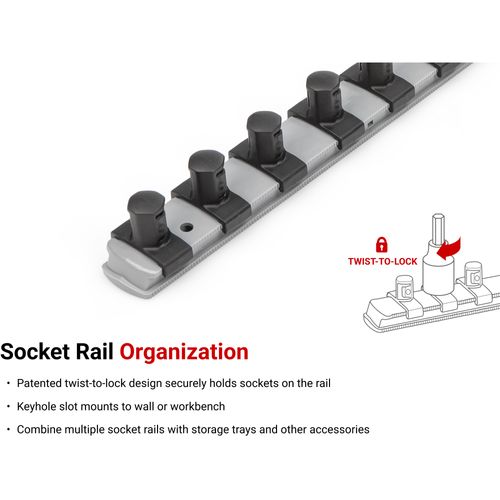 Main product image of 1/2" Drive x 8" Socket Rail, 8 Clips (Gray)