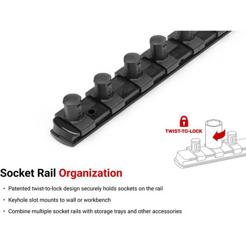 Main product image of 1/2" Drive x 13" Socket Rail, 10 Clips (Black)