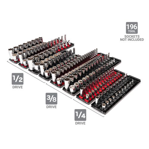 Main product image of 1/4, 3/8, 1/2" Drive Socket Rail and Tray Set (196-Tool)