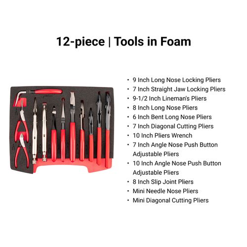Main product image of Gripping, Cutting, and Locking Pliers Set w/ Open Top Drawer and Rack (12-Piece)