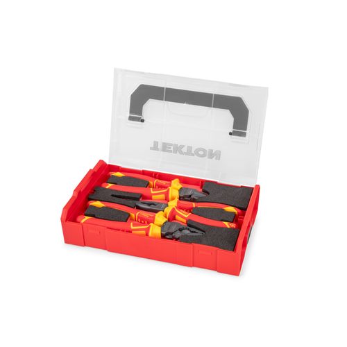 Main product image of Insulated Pliers Set w/ Mini Stacking Tool Box, 3-Piece (Combination, Long Nose, Diagonal Cutting)