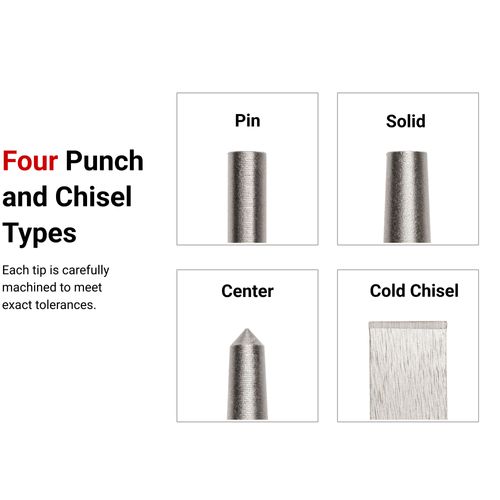 Main product image of Punch and Chisel Set with Pouch, 20-Piece (Center, Solid, Pin, Chisel)