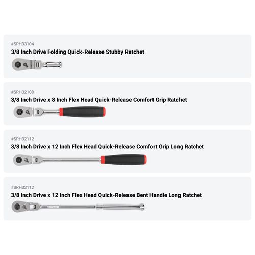 Main product image of 3/8" Drive Quick-Release Comfort Grip Ratchet, L-Handle, and Breaker Bar Set (10-Piece)