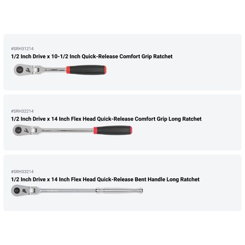 Main product image of 1/2" Drive Quick-Release Comfort Grip Ratchet, L-Handle, and Breaker Bar Set (9-Piece)