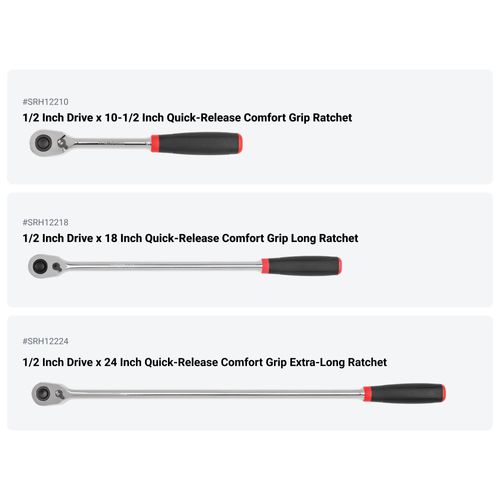 Main product image of 1/2" Drive Quick-Release Comfort Grip Ratchet, L-Handle, and Breaker Bar Set (9-Piece)