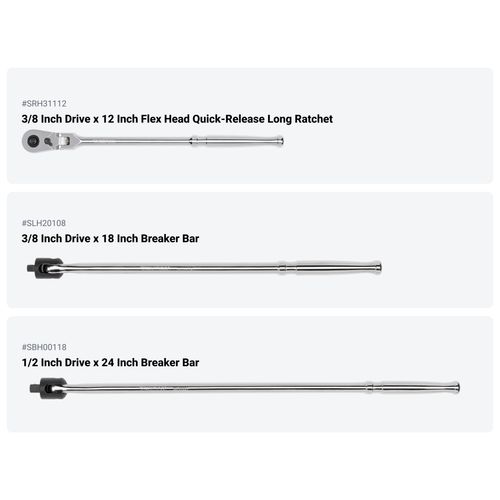 Main product image of 1/4, 3/8, 1/2" Drive Quick-Release Ratchet and Breaker Bar Set (15-Piece)