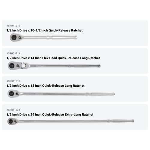 Main product image of 1/4, 3/8, 1/2" Drive Quick-Release Ratchet and Breaker Bar Set (15-Piece)