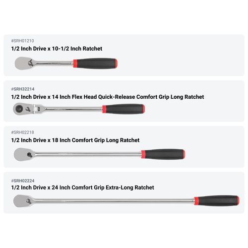 Main product image of 1/4, 3/8, 1/2" Drive Comfort Grip Ratchet and Breaker Bar Set (15-Piece)