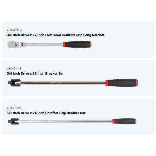 Main product image of 1/4, 3/8, 1/2" Drive Comfort Grip Ratchet and Breaker Bar Set (15-Piece)