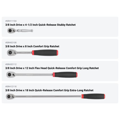 Main product image of 1/4, 3/8, 1/2" Drive Quick-Release Comfort Grip Ratchet and Breaker Bar Set (15-Piece)