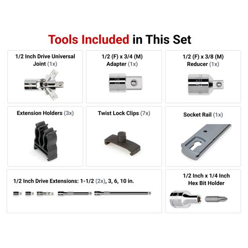 Main product image of 1/2" Drive Extension and Accessory Set with Rail (9 Pieces)