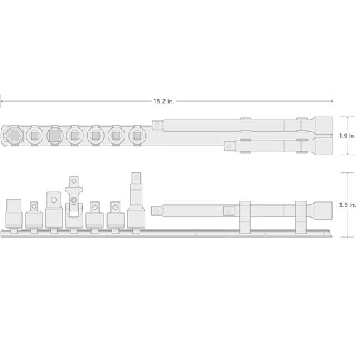 Main product image of 1/2" Drive Extension and Accessory Set with Rail (9 Pieces)