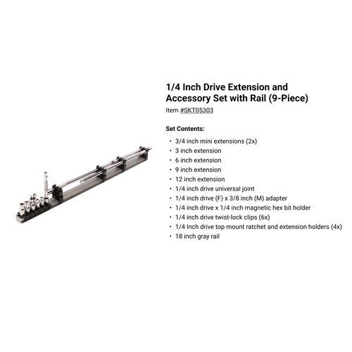 Main product image of 1/4", 3/8", & 1/2" Drive Extension and Accessory Set with Rails and Tray (27 Pieces)
