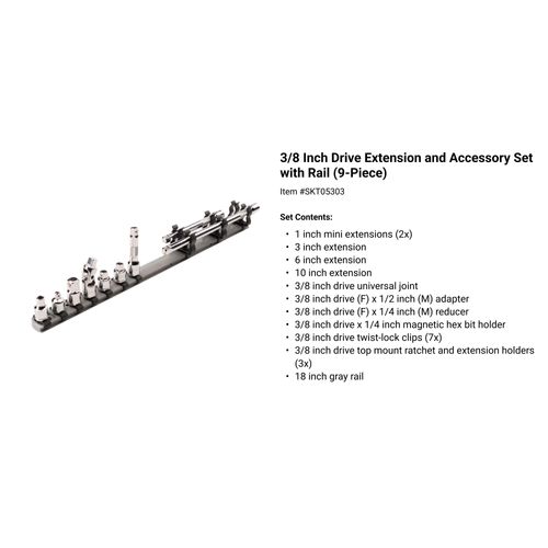 Main product image of 1/4", 3/8", & 1/2" Drive Extension and Accessory Set with Rails and Tray (27 Pieces)