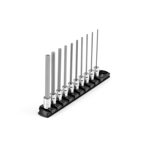 Main product image of 1/4" Drive Long Hex Bit Socket Set with Rail, 10 Pieces (5/64" - 5/16")