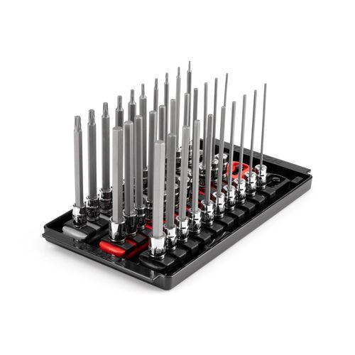 Main product image of 1/4" Drive Long Hex and Torx Bit Socket Set with Rails and Tray, 31 Pieces (5/64" - 5/16", 2 - 8 mm, T6 - T30)