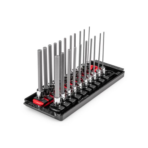 Main product image of 1/4" Drive Long Hex Bit Socket Set with Rails and Tray, 21 Pieces (5/64" - 5/16", 2 - 8 mm)