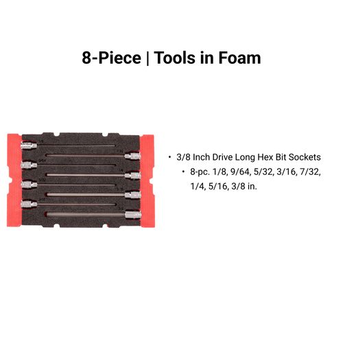Main product image of 3/8" Drive Long Hex Bit Socket Set w/ Mini Stacking Tool Box, 8-Piece (1/8"- 3/8")