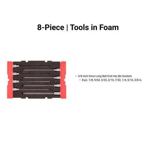 Main product image of 3/8" Drive Long Ball End Hex Bit Socket Set w/ Mini Stacking Tool Box, 8-Piece (1/8"- 3/8")