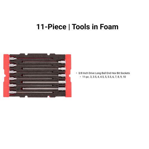 Main product image of 3/8" Drive Long Ball End Hex Bit Socket Set w/ Mini Stacking Tool Box, 11-Piece (3 - 10mm)