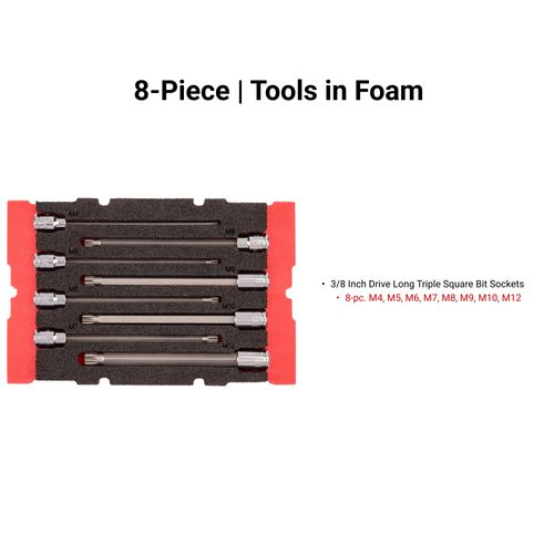 Main product image of 3/8" Drive Long Triple Square Bit Socket Set w/ Mini Stacking Tool Box, 8-Piece (M4 - M12)