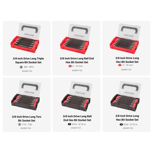 Main product image of 3/8" Drive Long Bit Socket Set w/ Mini Stacking Tool Boxes, 56-Piece (1/8"- 3/8", 3 - 10mm)
