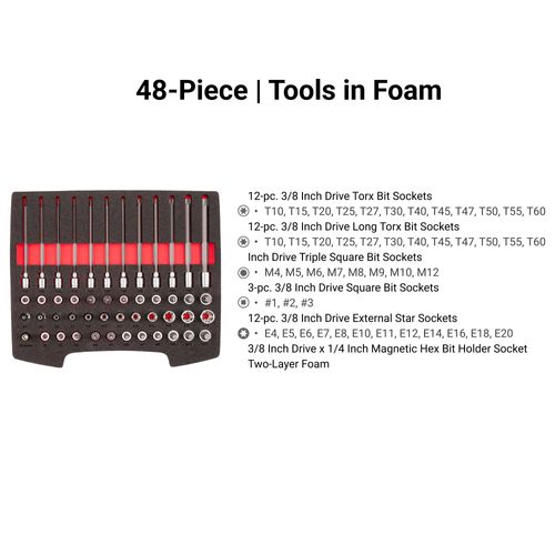 Main product image of 3/8" Drive Standard and Long Bit Socket Set w/ Open Top Drawer and Rack (48-Piece)